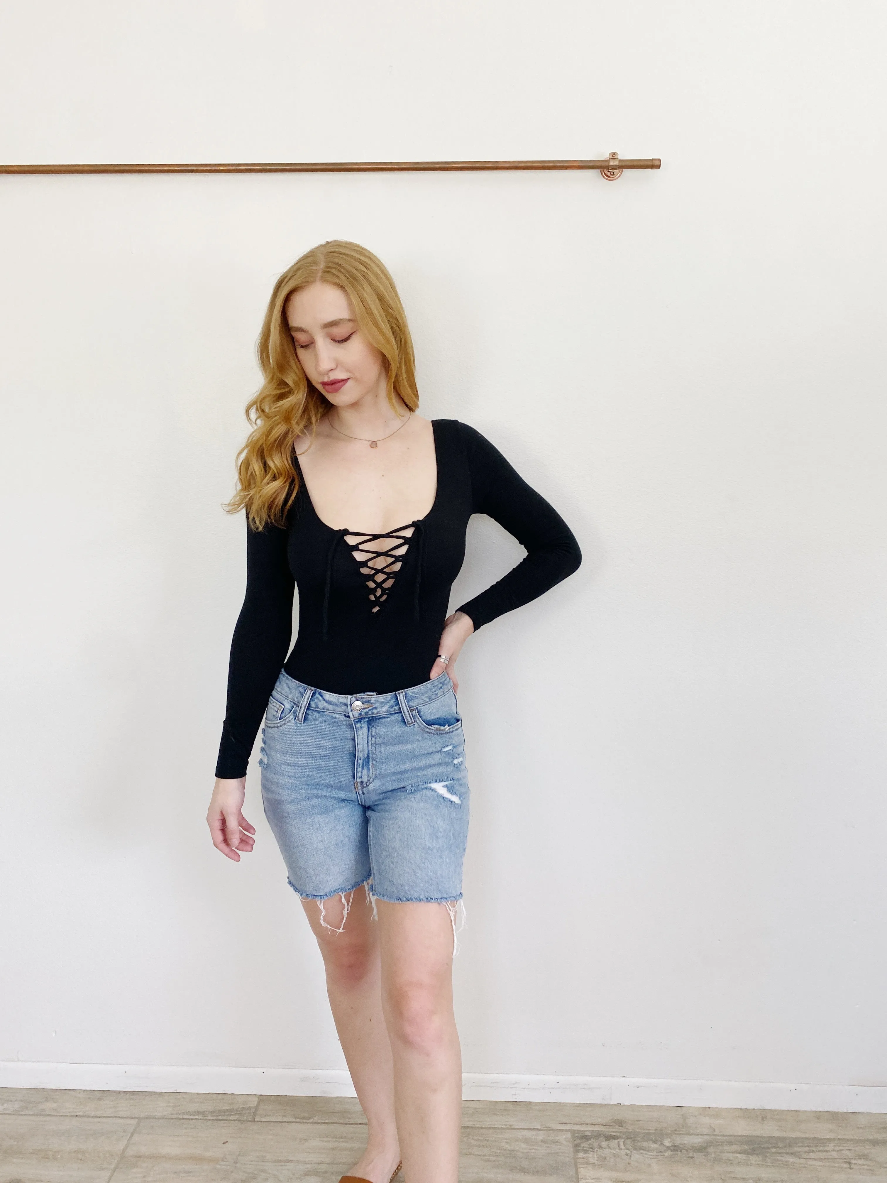 PINK by Victoria's Secret Black Lace-up Bodysuit XS