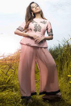 Pink Embellished Peplum Jumpsuit
