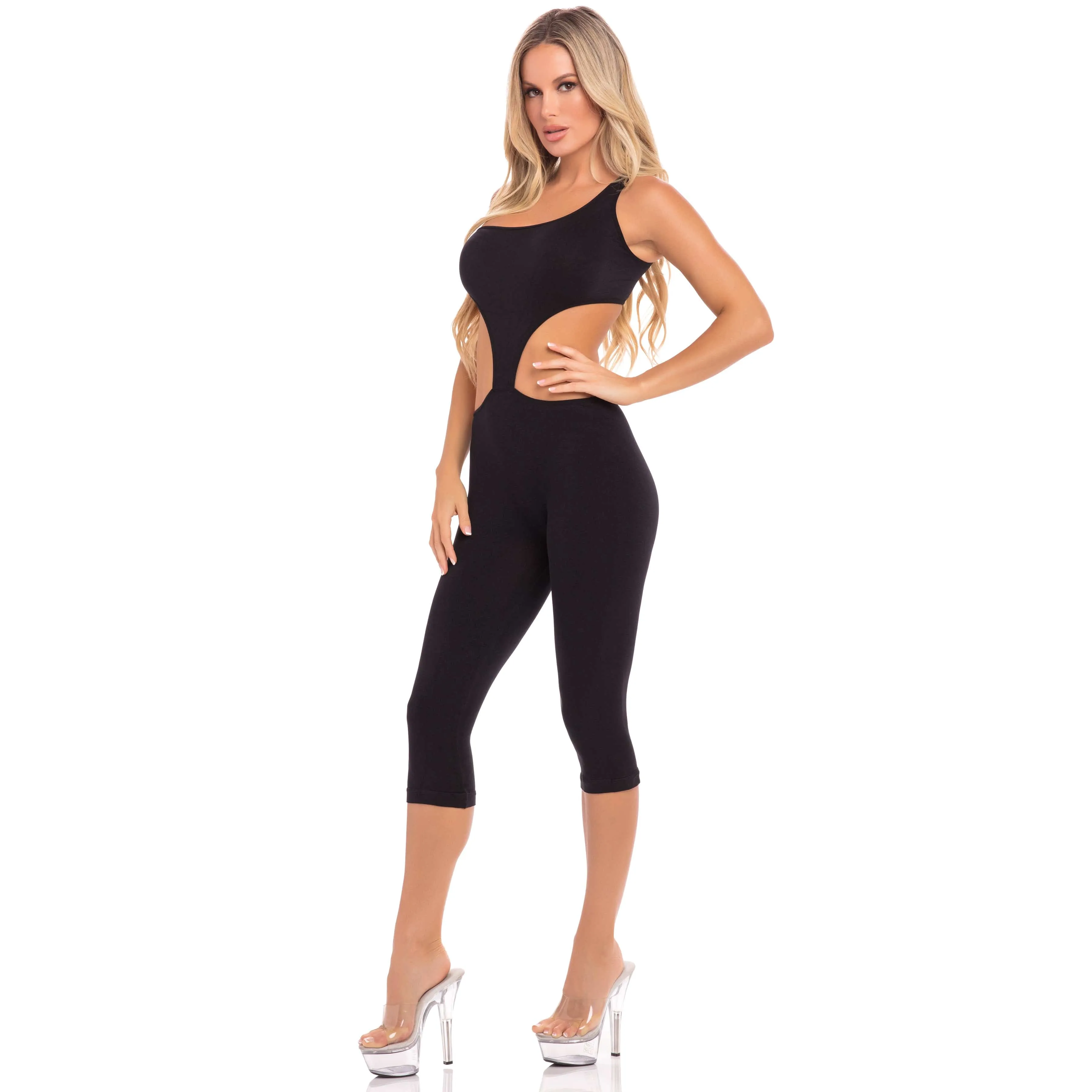 Pink Lipstick - One Shoulder Cropped Catsuit Bodystocking Costume