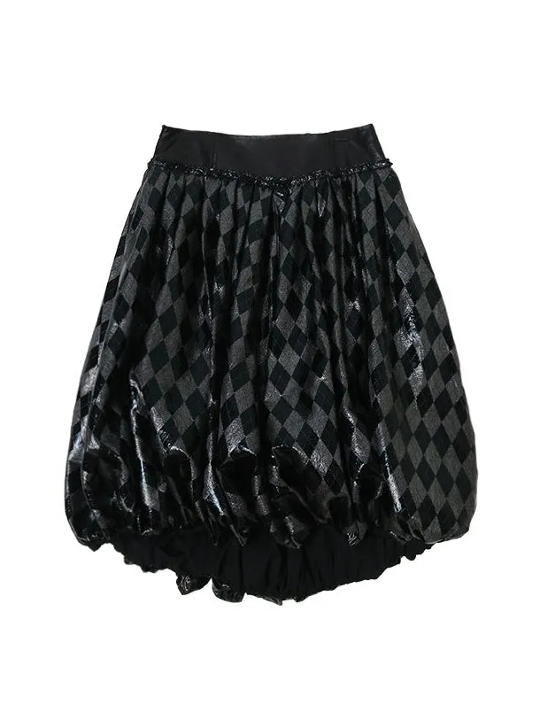 Plaid Metallic Glossy Lantern Skirt