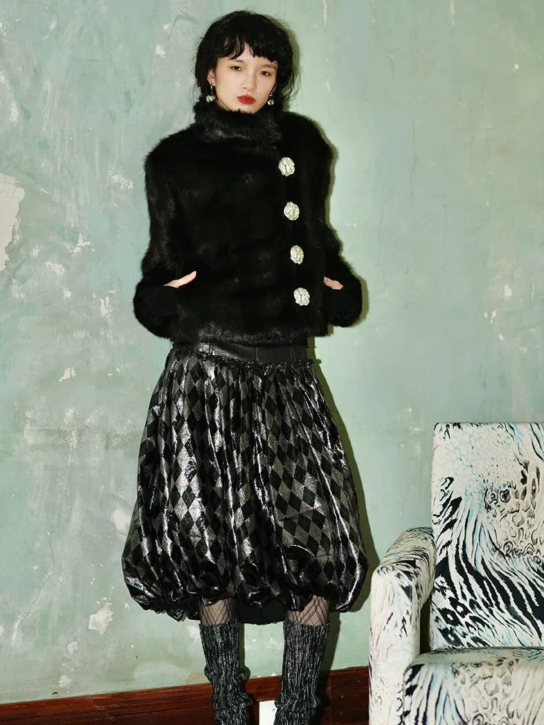 Plaid Metallic Glossy Lantern Skirt