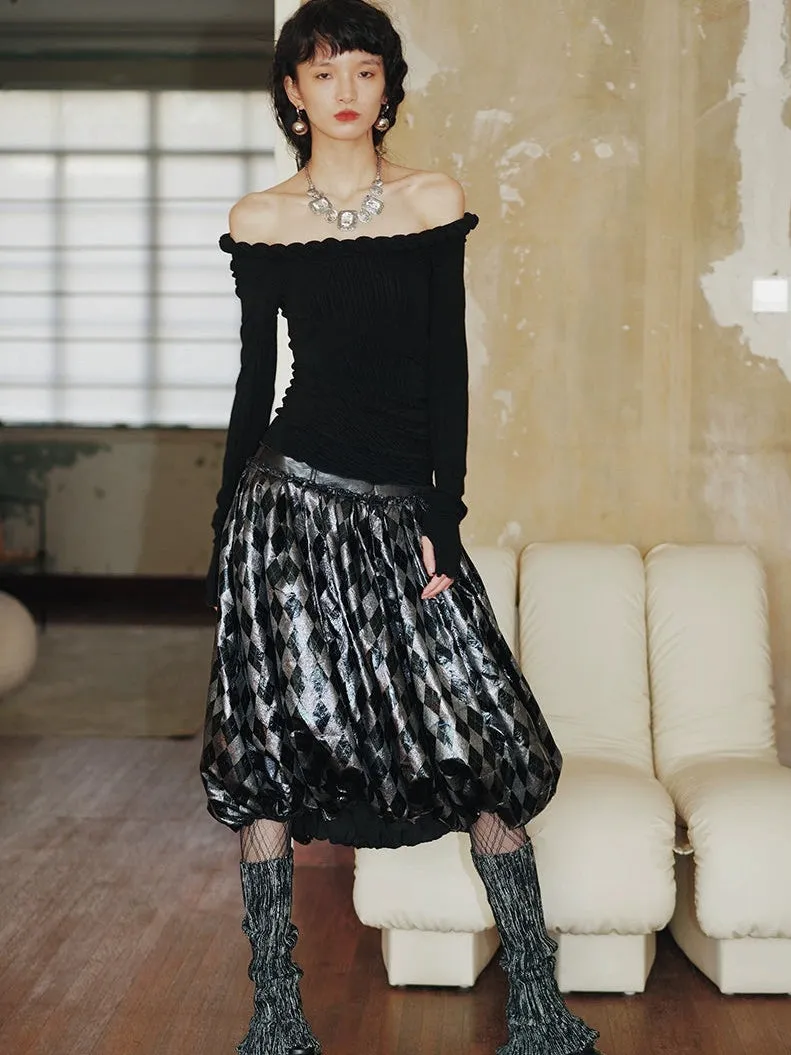 Plaid Metallic Glossy Lantern Skirt