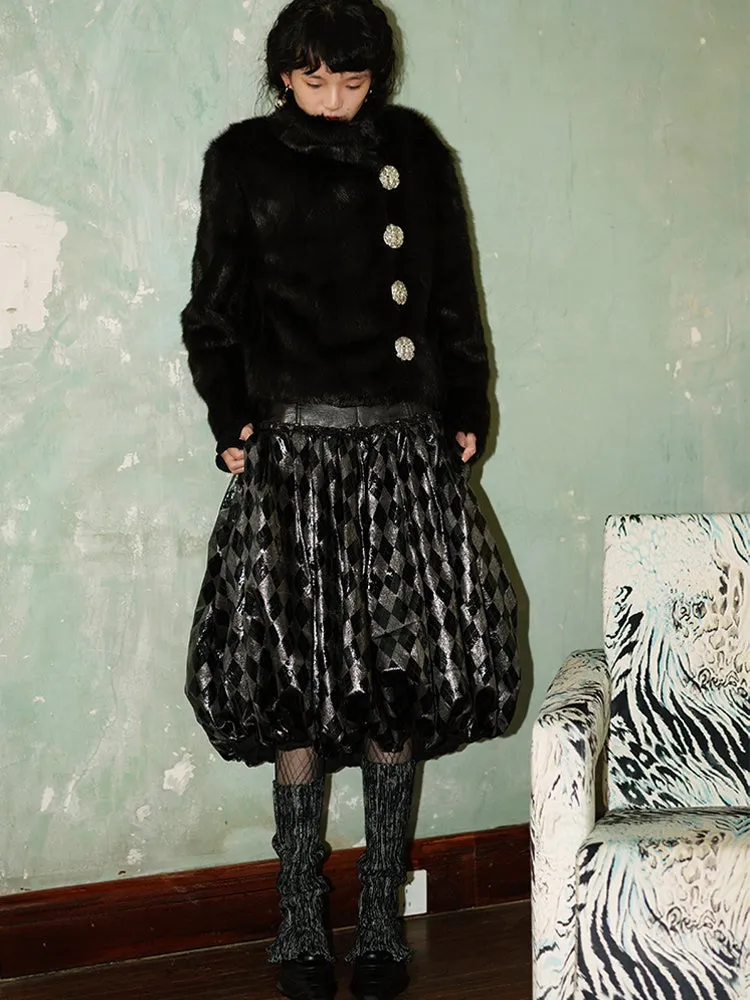 Plaid Metallic Glossy Lantern Skirt