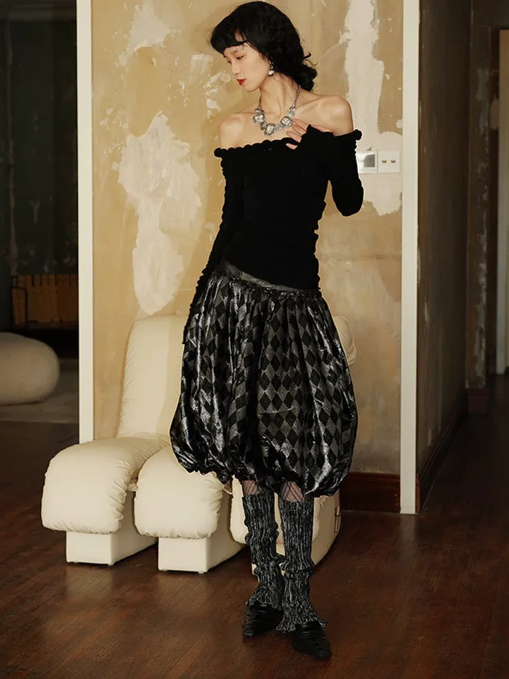 Plaid Metallic Glossy Lantern Skirt