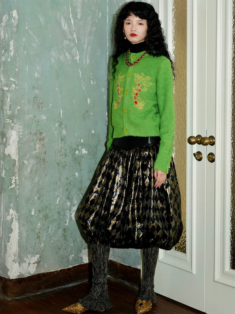 Plaid Metallic Glossy Lantern Skirt