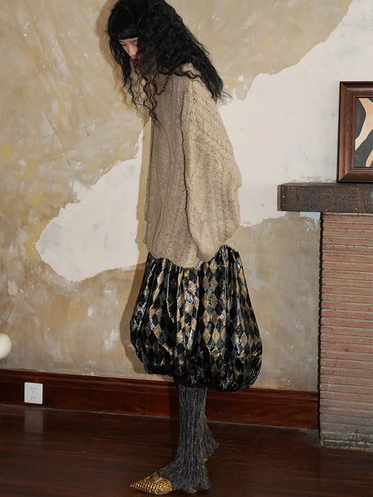 Plaid Metallic Glossy Lantern Skirt