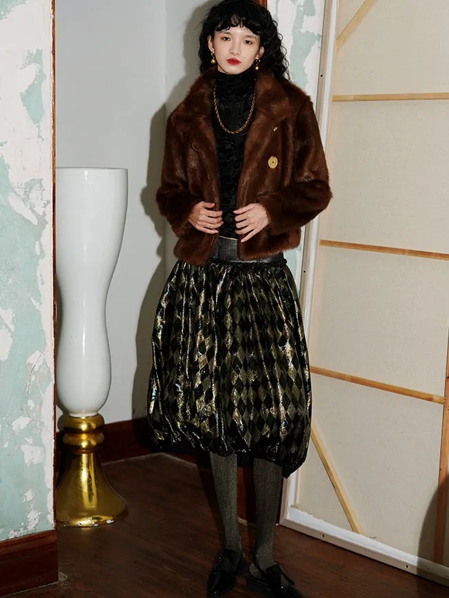Plaid Metallic Glossy Lantern Skirt