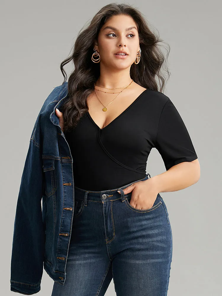 Plain Deep V Neck Basic Bodysuit