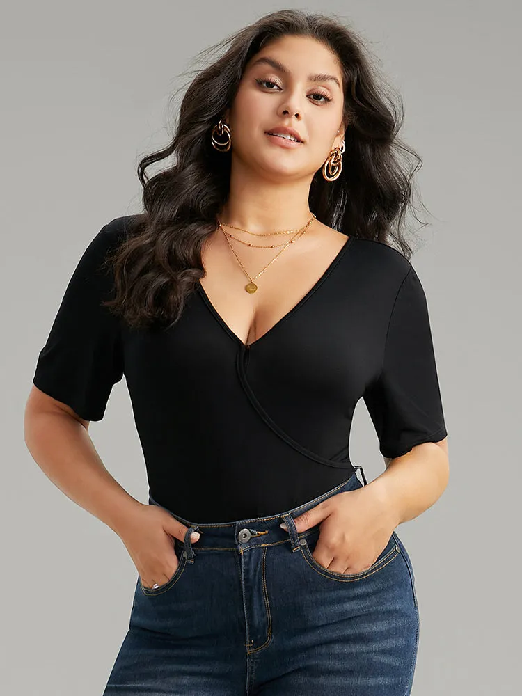 Plain Deep V Neck Basic Bodysuit