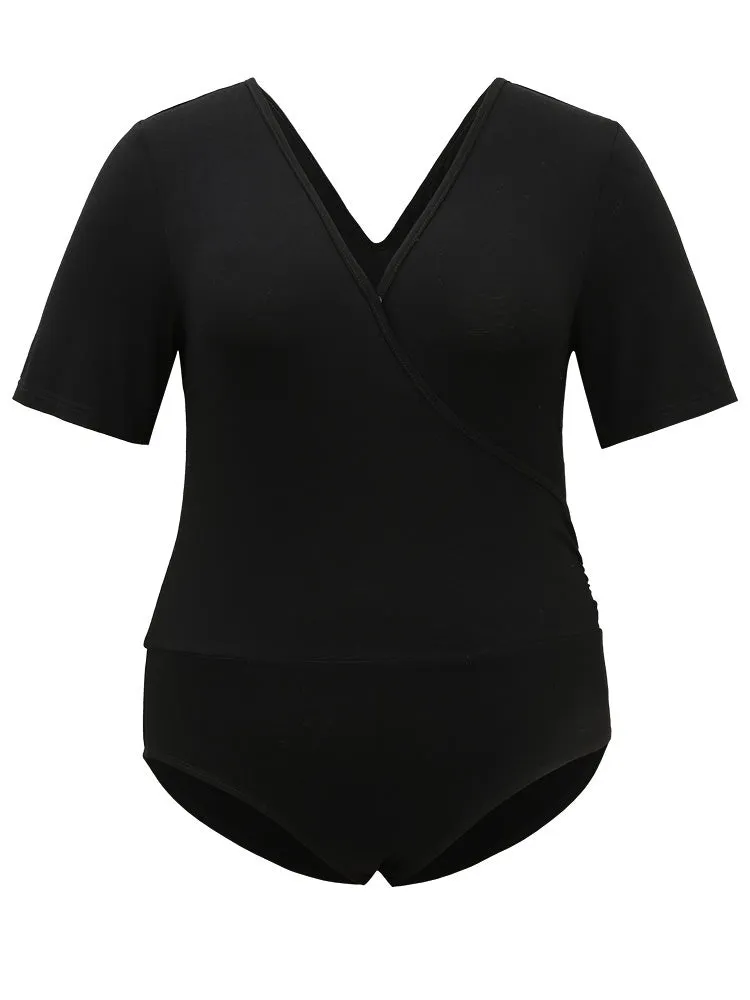 Plain Deep V Neck Basic Bodysuit