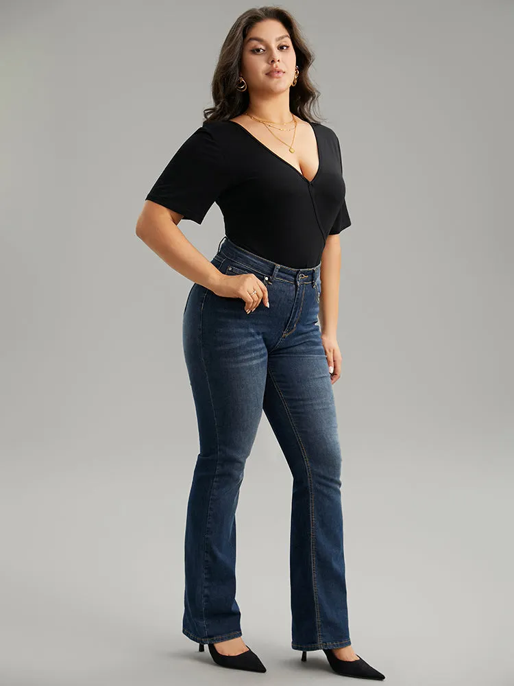 Plain Deep V Neck Basic Bodysuit