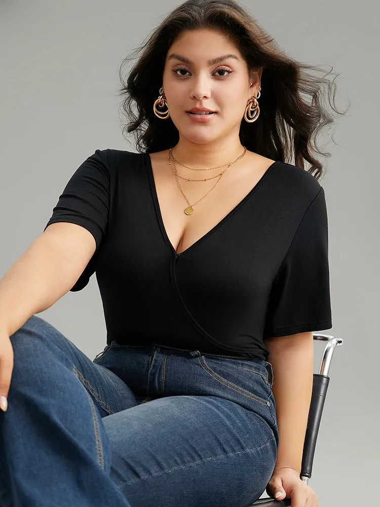 Plain Deep V Neck Basic Bodysuit