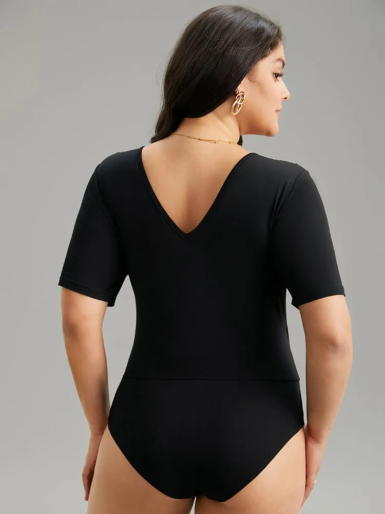 Plain Deep V Neck Basic Bodysuit