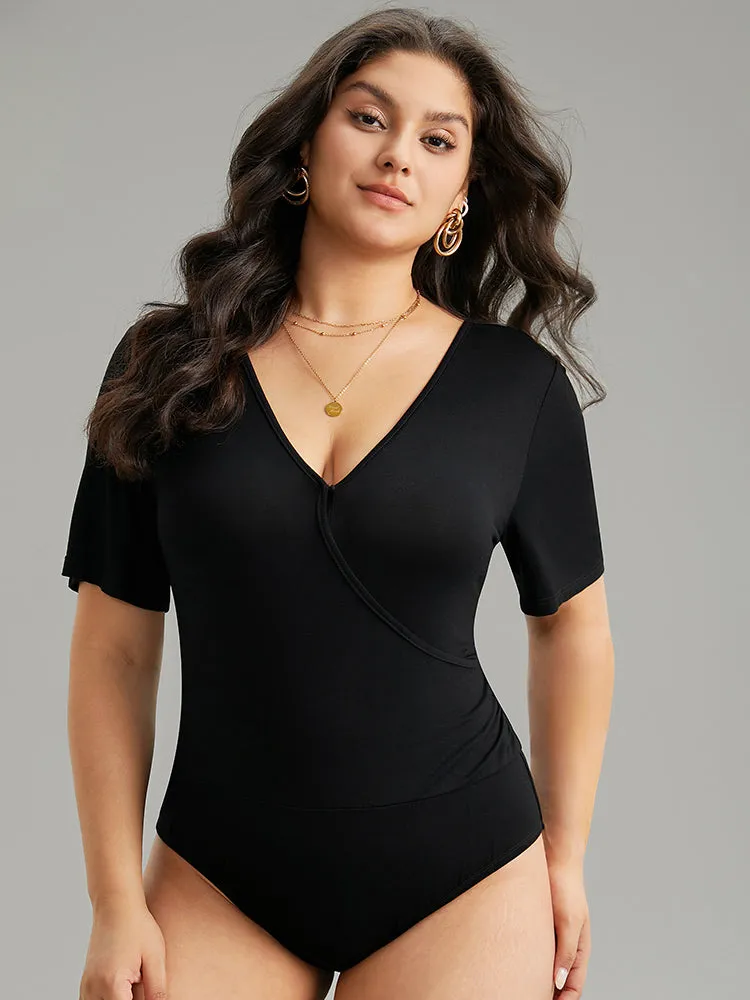Plain Deep V Neck Basic Bodysuit