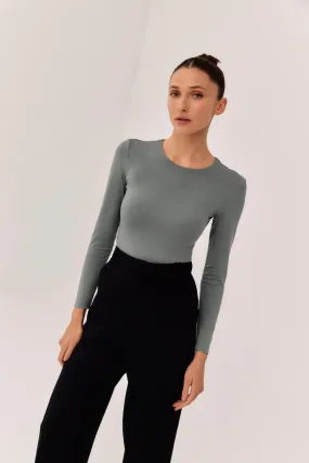 Plain Neck Bodysuit Khaki
