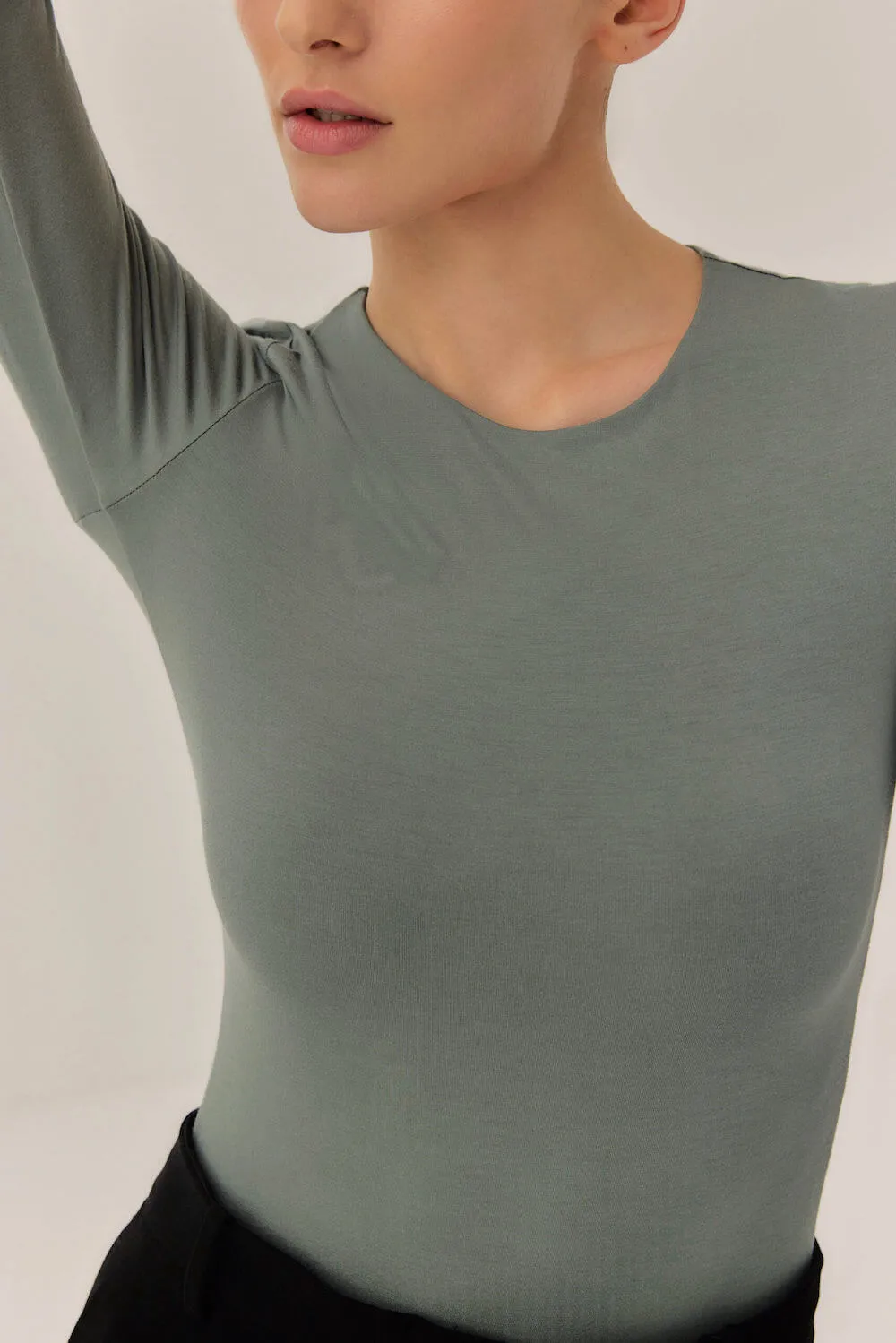 Plain Neck Bodysuit Khaki
