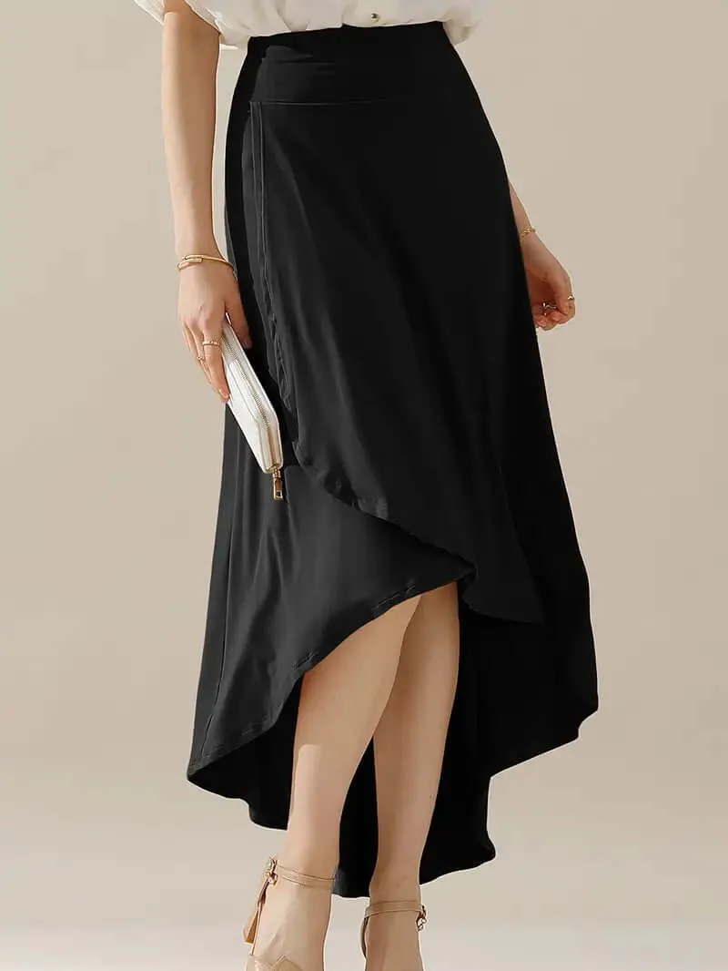 PLUS SIZE Overlap Hi-Low Maxi Skirt with Flare Hem