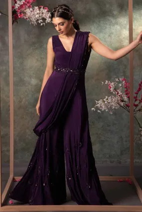Purple Draped Jumpsuit & Belt