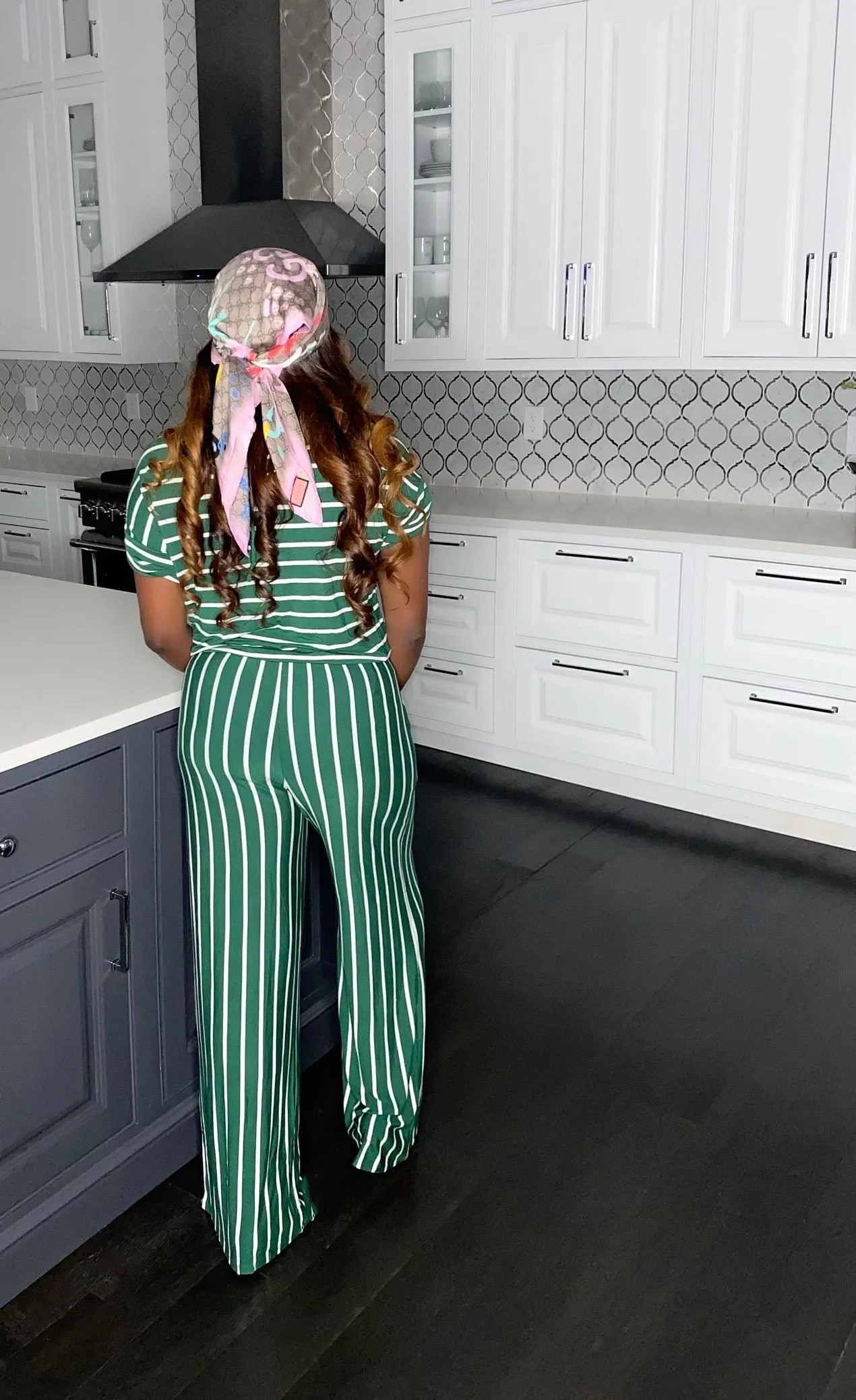 "Chill Day" Striped Jumpsuit Plus (Navy)