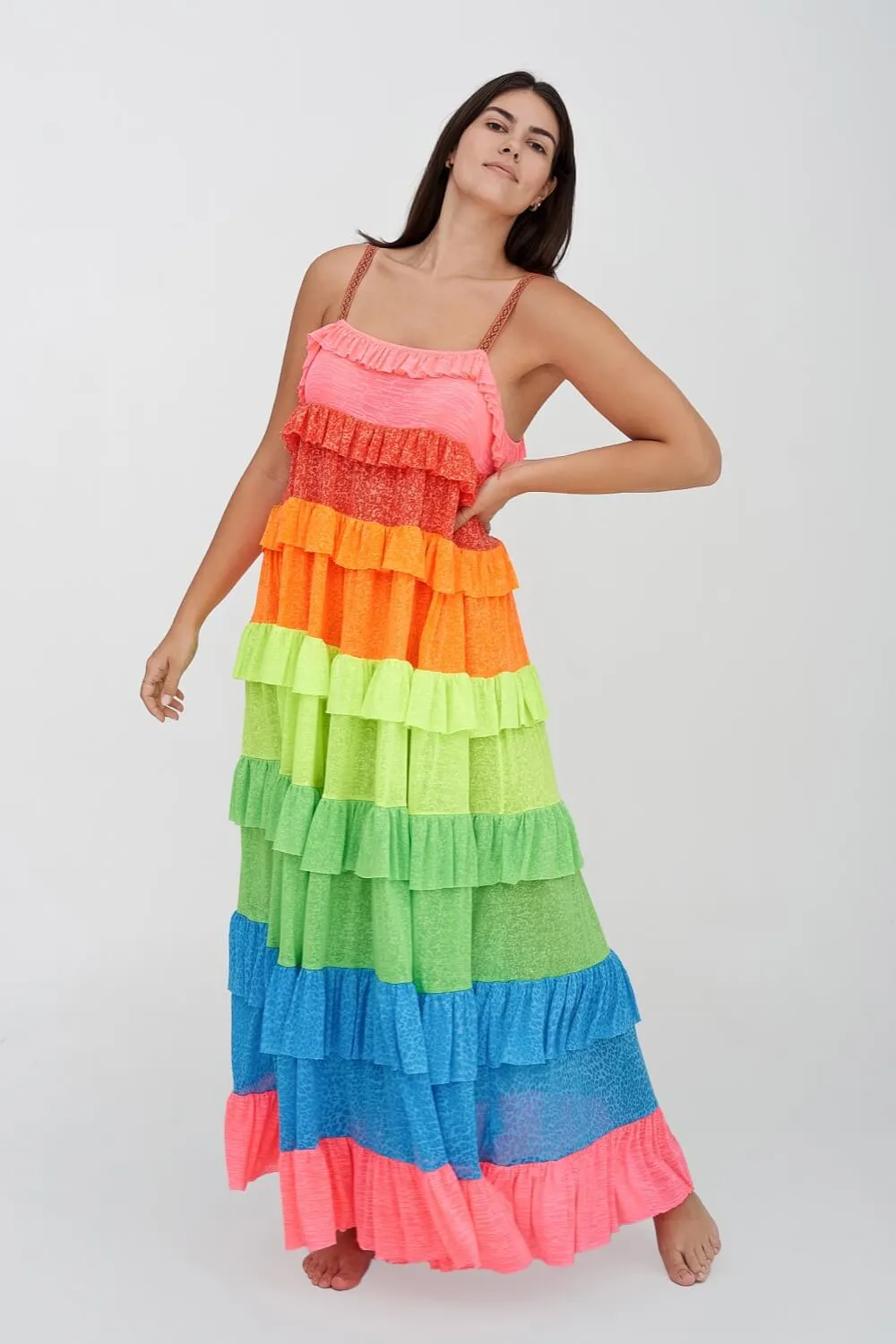 Rainbow Ruffle Tiered Dress