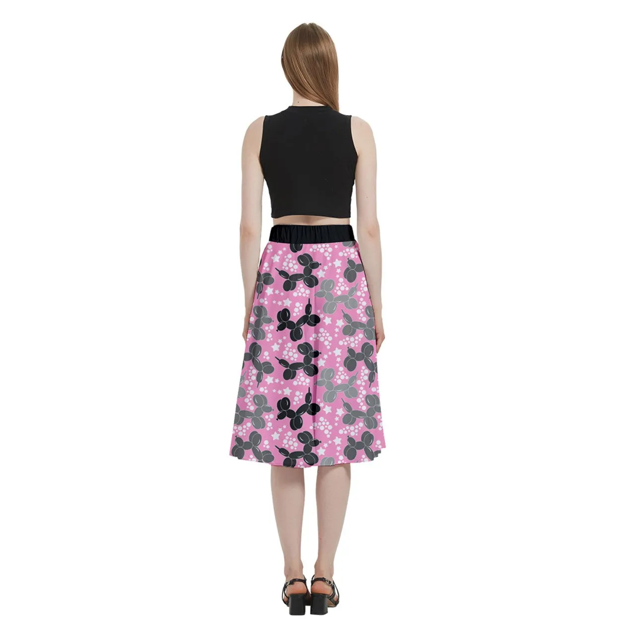 Retro Dogs Full Circle Midi Skirt With Pockets