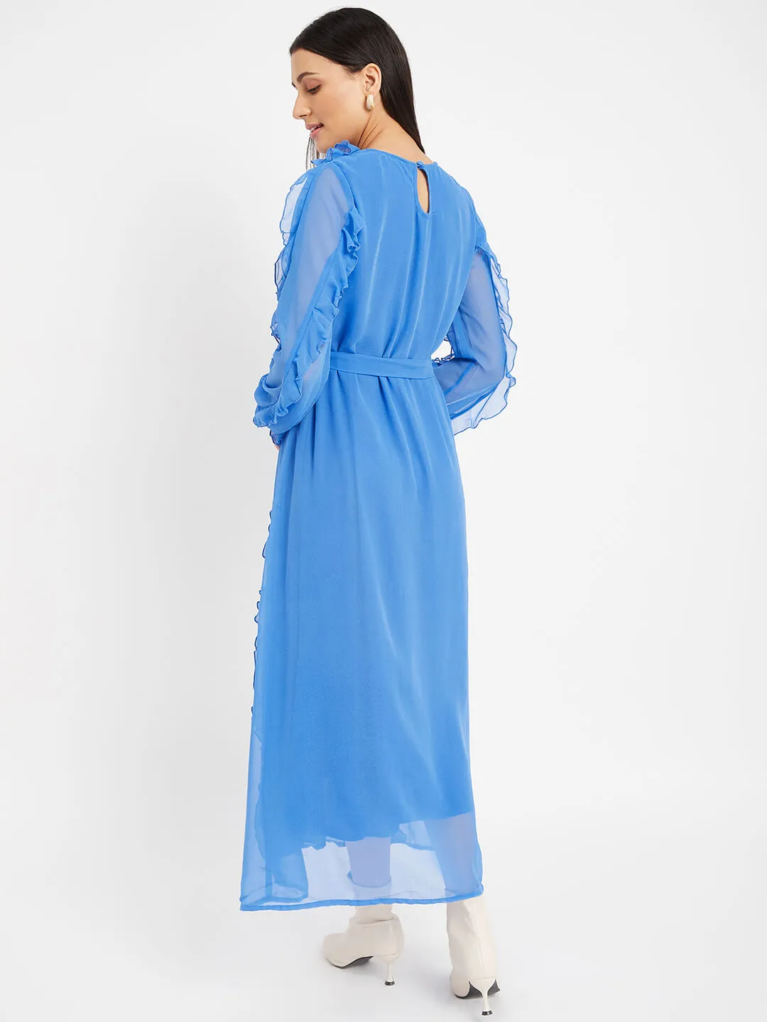 Royal Azure Affair Long Sleeve Maxi A-Line Dress