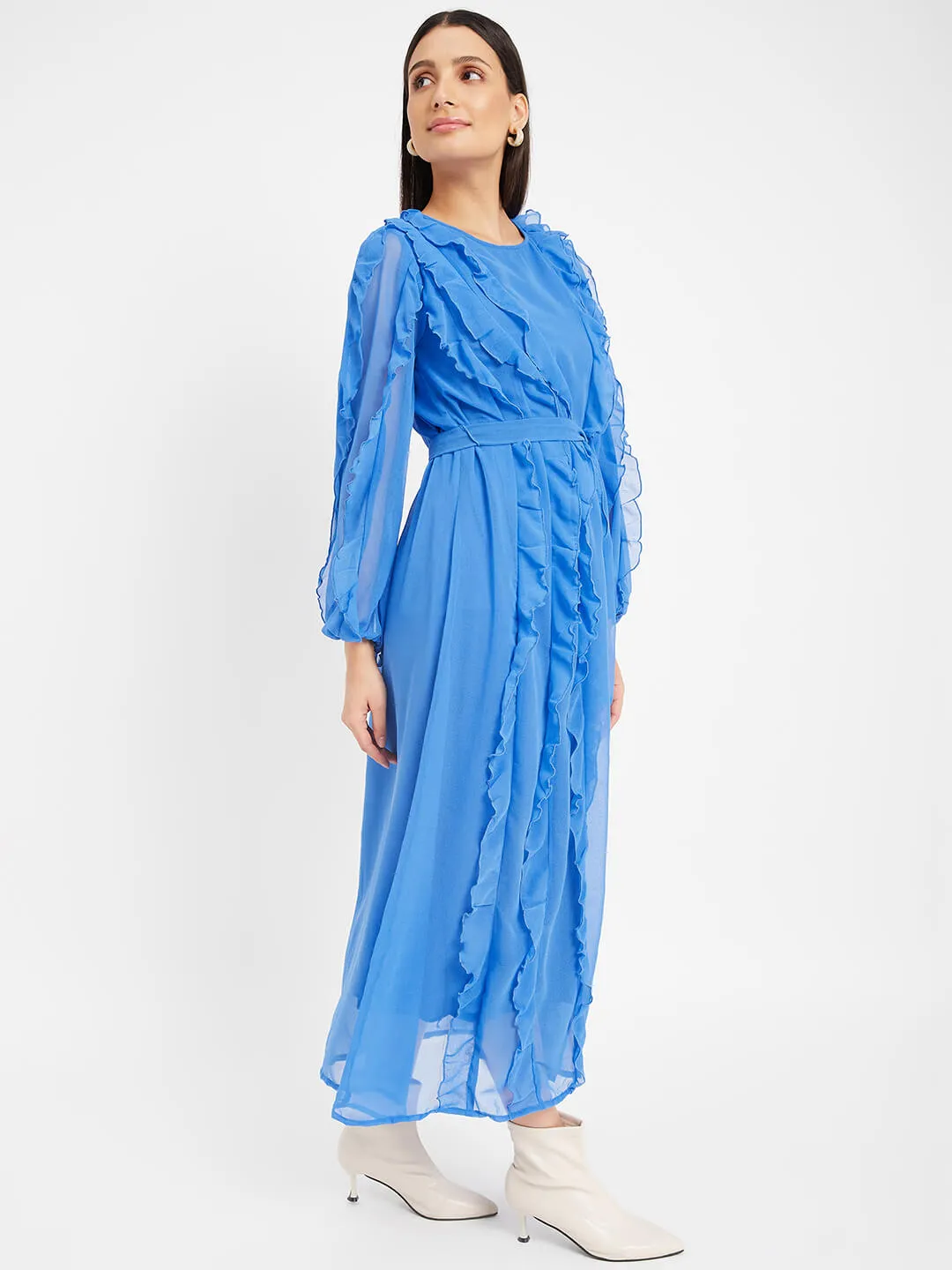 Royal Azure Affair Long Sleeve Maxi A-Line Dress