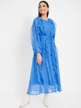 Royal Azure Affair Long Sleeve Maxi A-Line Dress