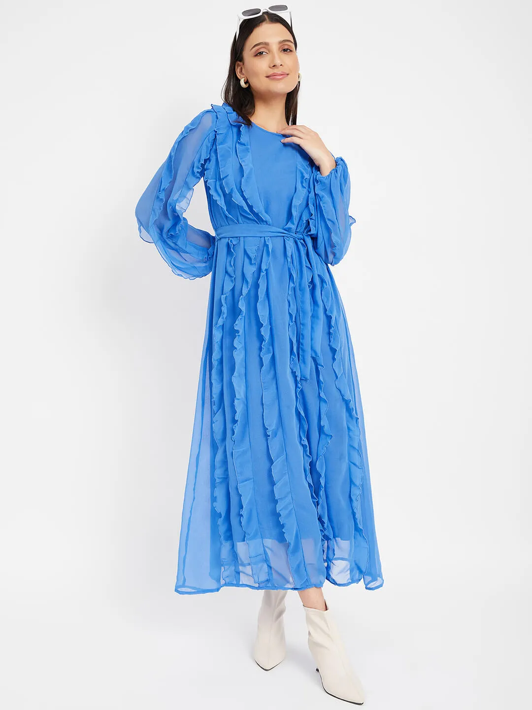 Royal Azure Affair Long Sleeve Maxi A-Line Dress