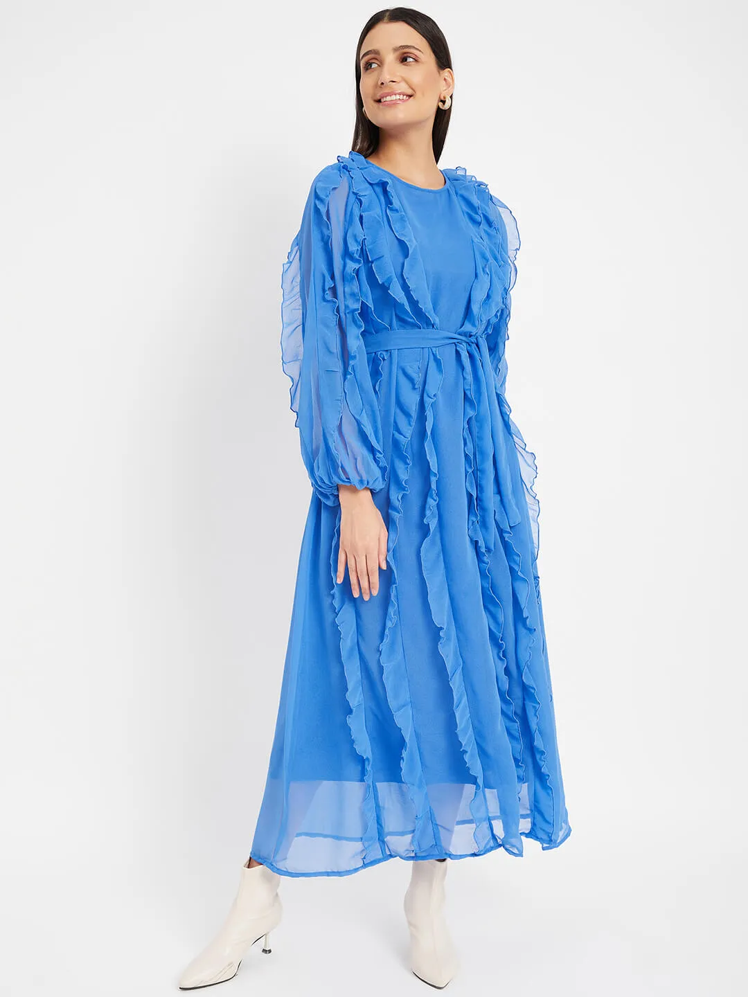 Royal Azure Affair Long Sleeve Maxi A-Line Dress