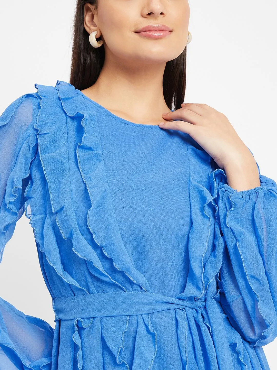 Royal Azure Affair Long Sleeve Maxi A-Line Dress