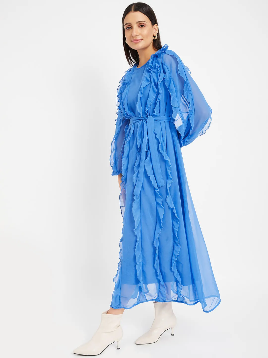 Royal Azure Affair Long Sleeve Maxi A-Line Dress