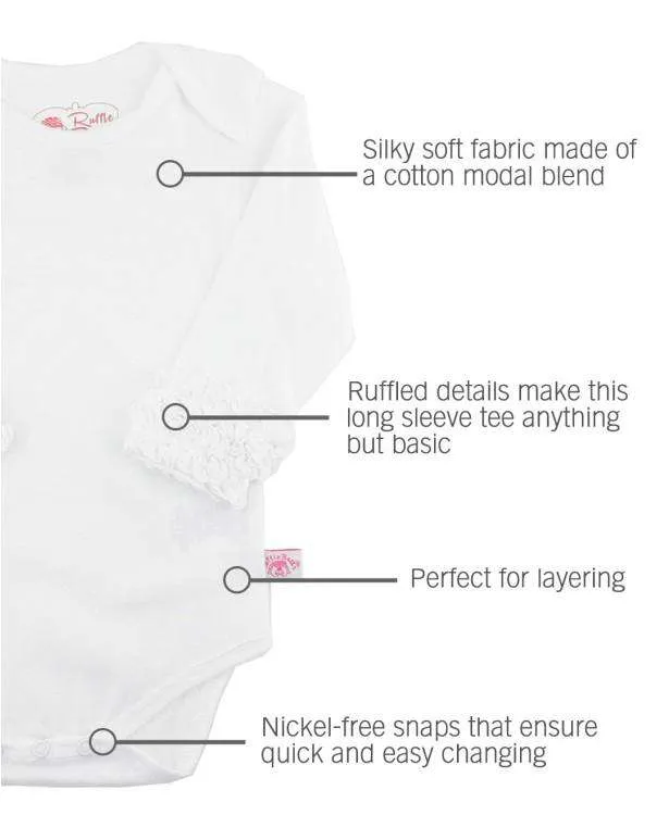 RuffleButts | Ruffled Long Sleeve Layering Bodysuit ~ White