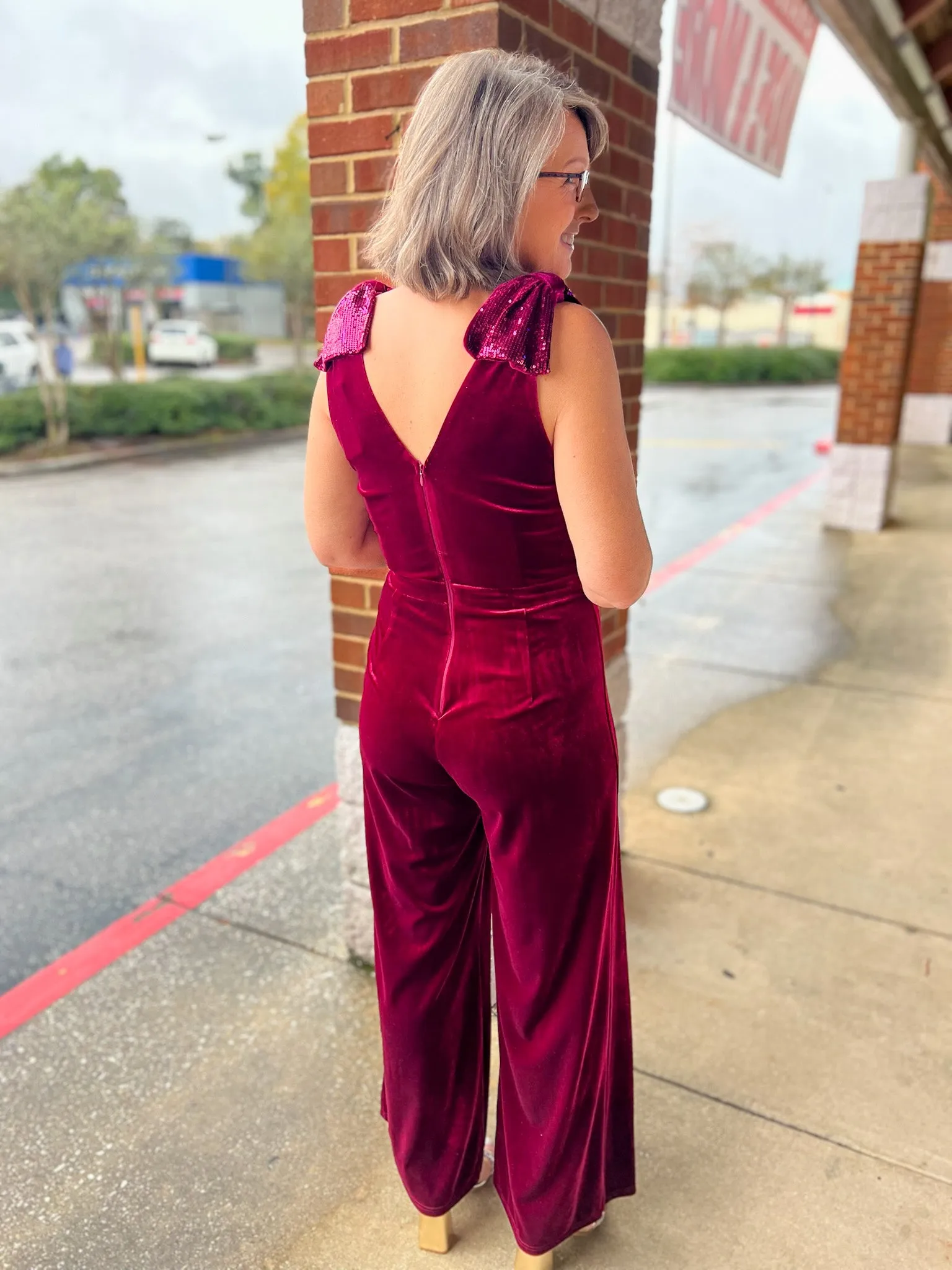 Save The Date Ruby Velvet Jumpsuit