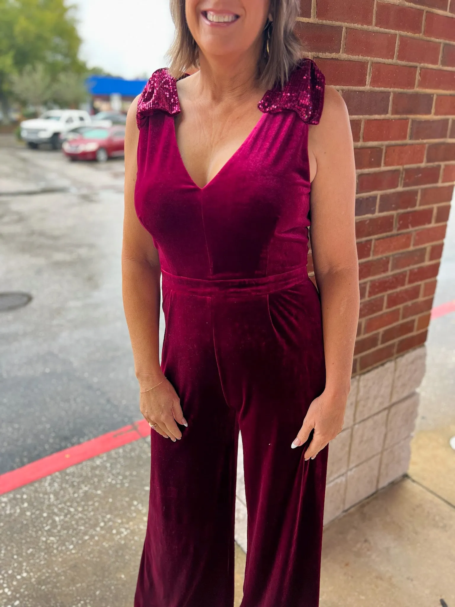 Save The Date Ruby Velvet Jumpsuit
