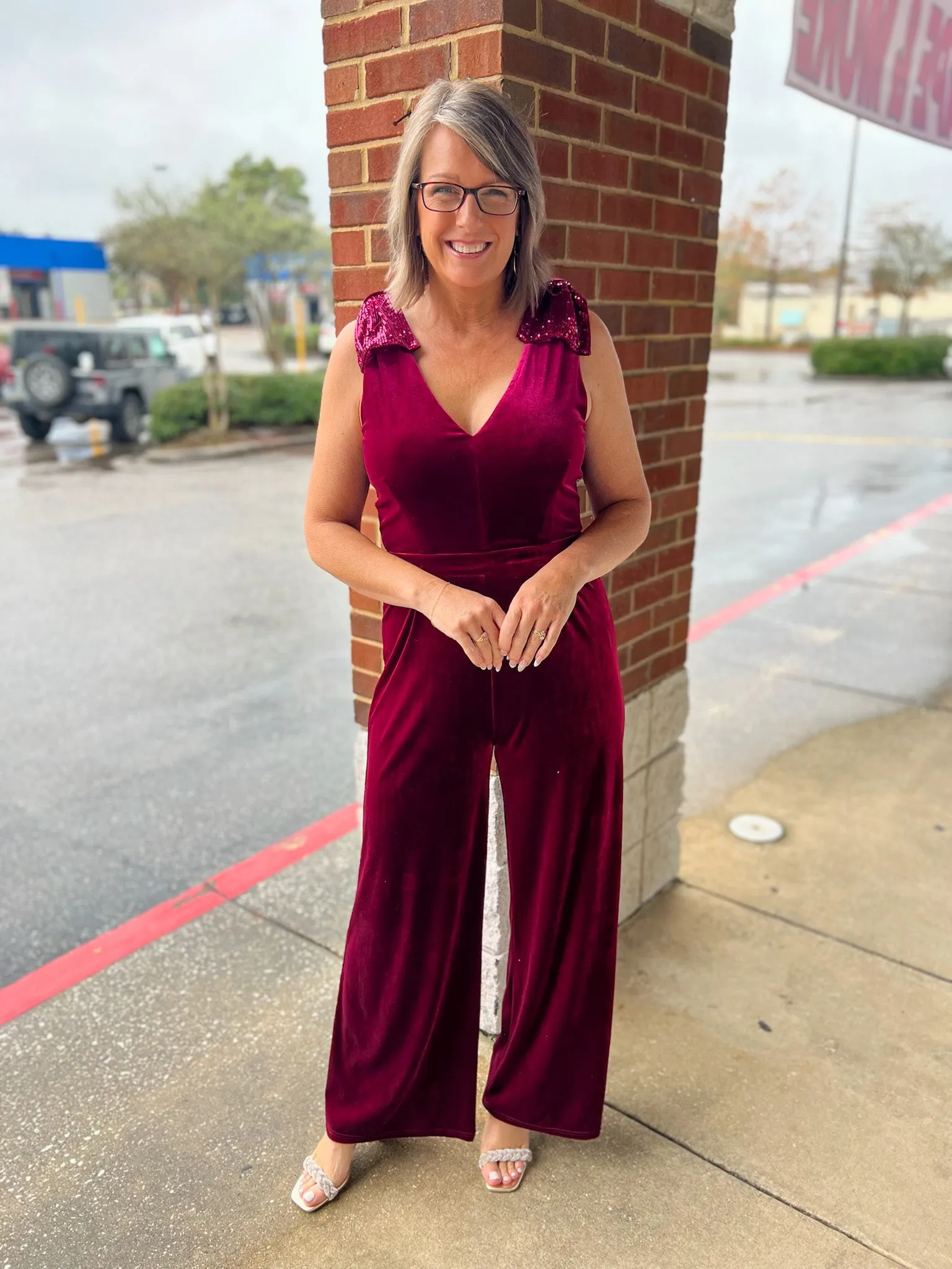 Save The Date Ruby Velvet Jumpsuit