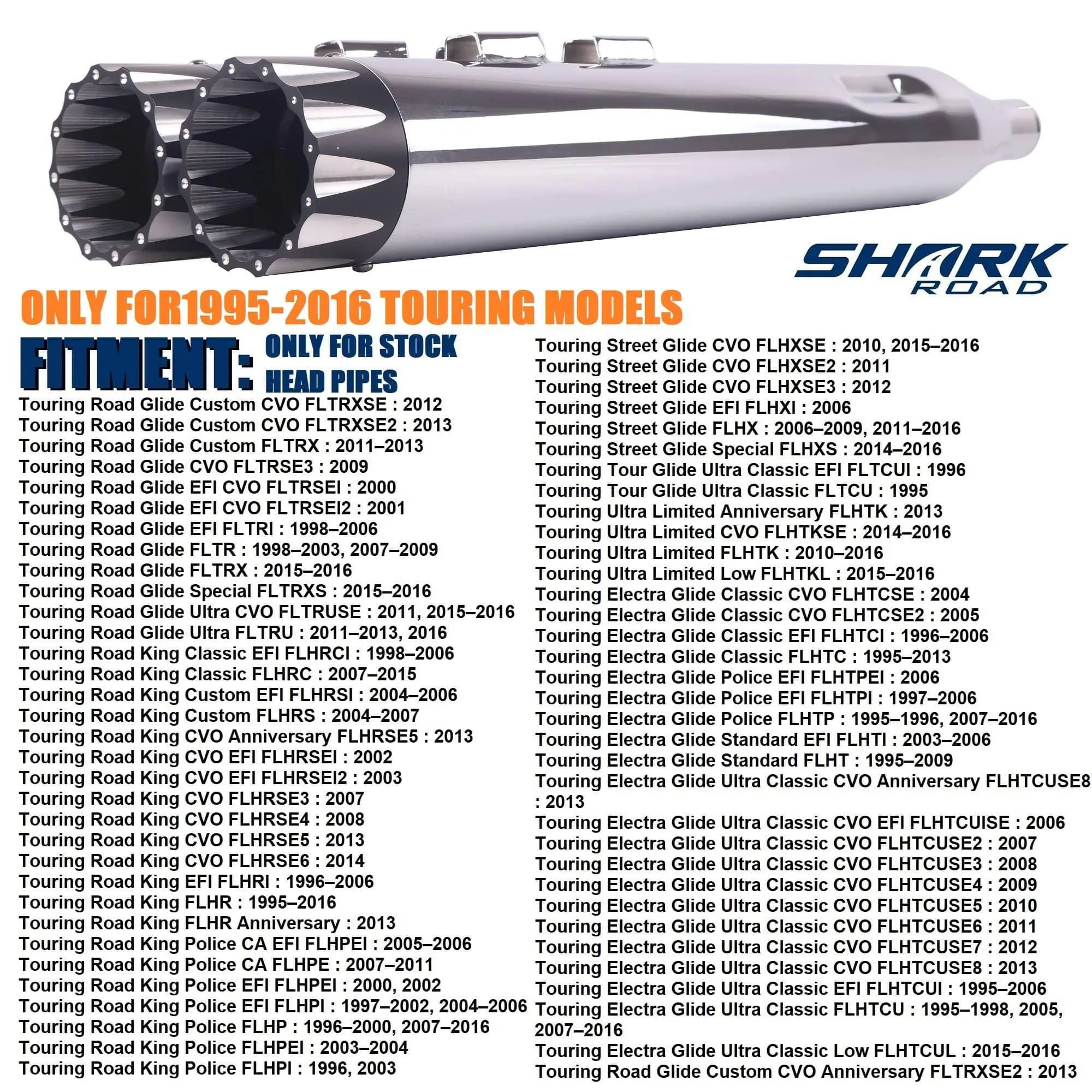 Sharkroad 4.5” Chrome Slip On Mufflers Exhaust for Harley Touring 1995-2016 Pro-Baffle