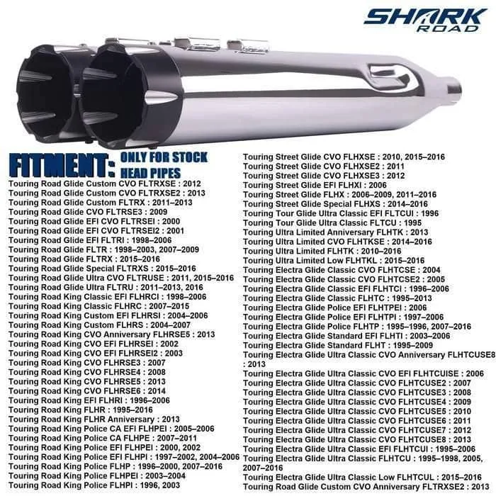 Sharkroad 4.5” Chrome Slip On Mufflers Exhaust for Harley Touring 1995-2016 Pro-Baffle