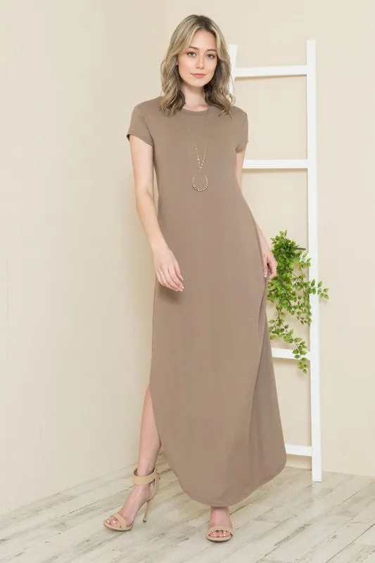 Short Sleeve Maxi Dress with Side Slit