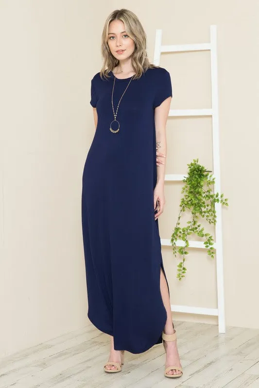 Short Sleeve Maxi Dress with Side Slit