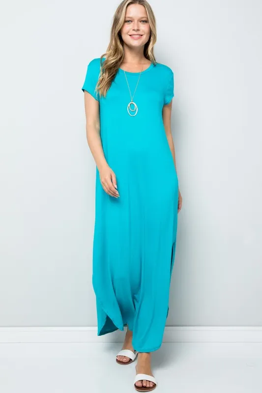 Short Sleeve Maxi Dress with Side Slit