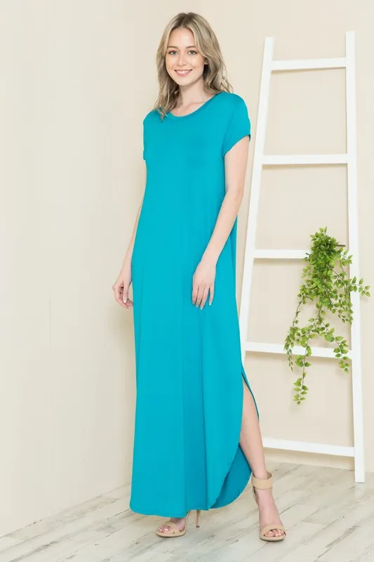 Short Sleeve Maxi Dress with Side Slit