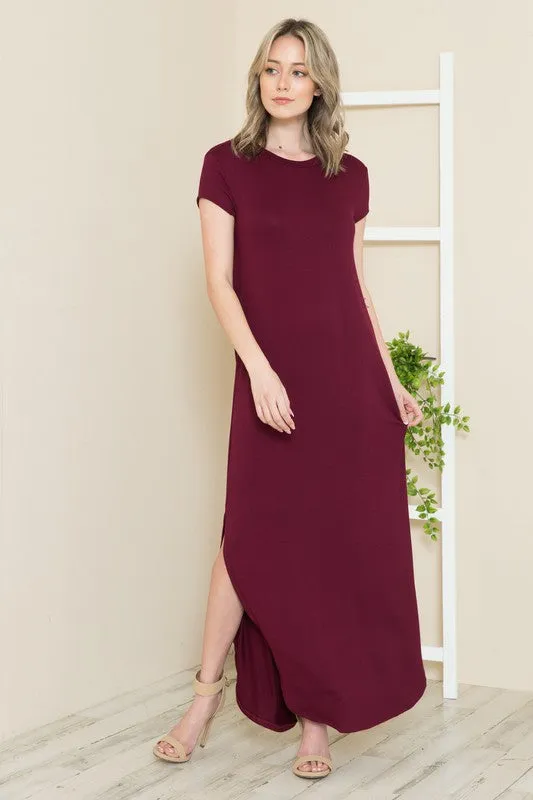 Short Sleeve Maxi Dress with Side Slit