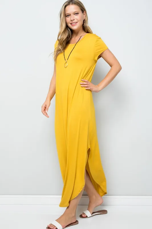 Short Sleeve Maxi Dress with Side Slit