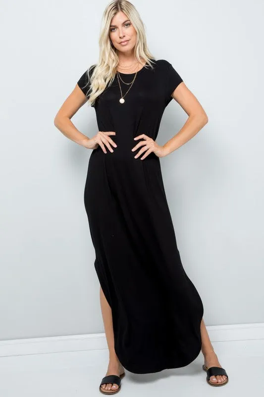 Short Sleeve Maxi Dress with Side Slit