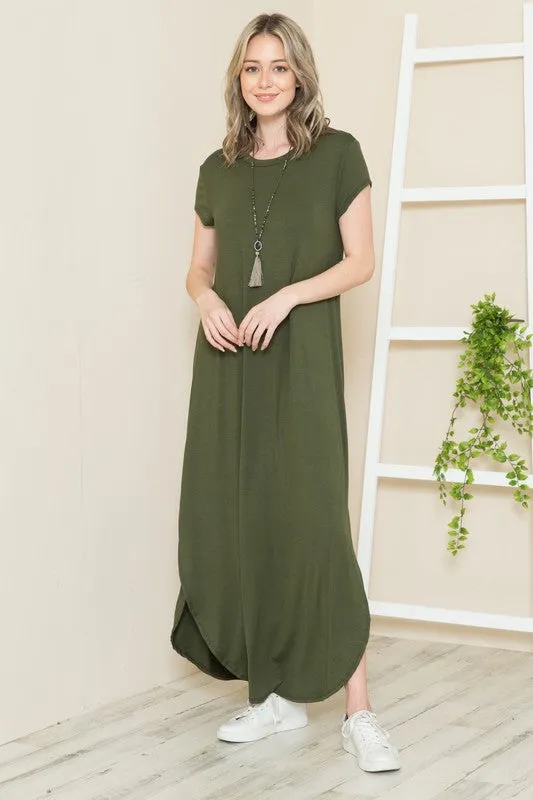 Short Sleeve Maxi Dress with Side Slit