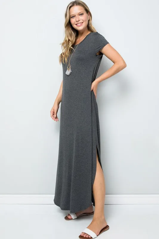 Short Sleeve Maxi Dress with Side Slit