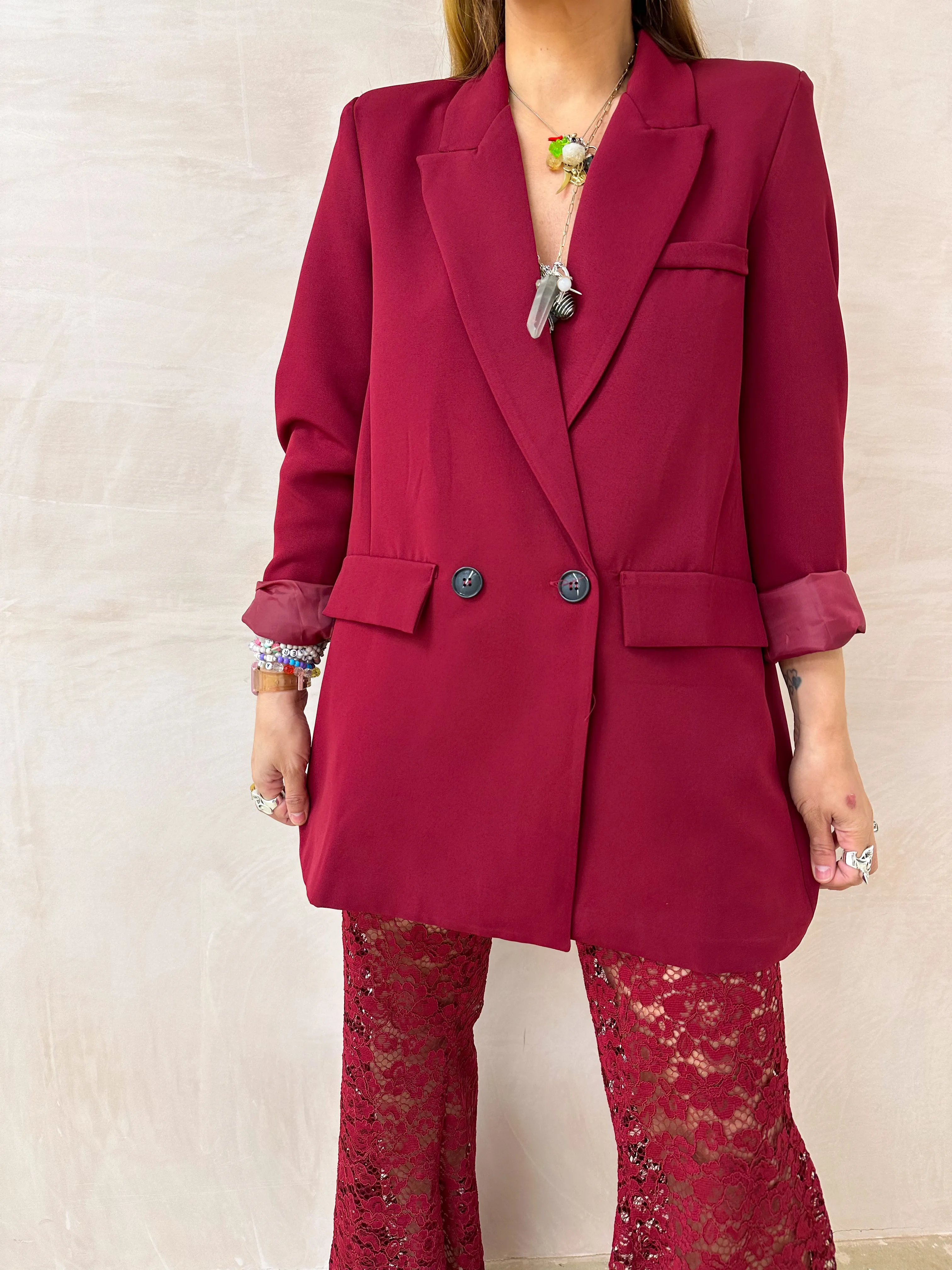 Slouch Basic Blazer In Burgundy