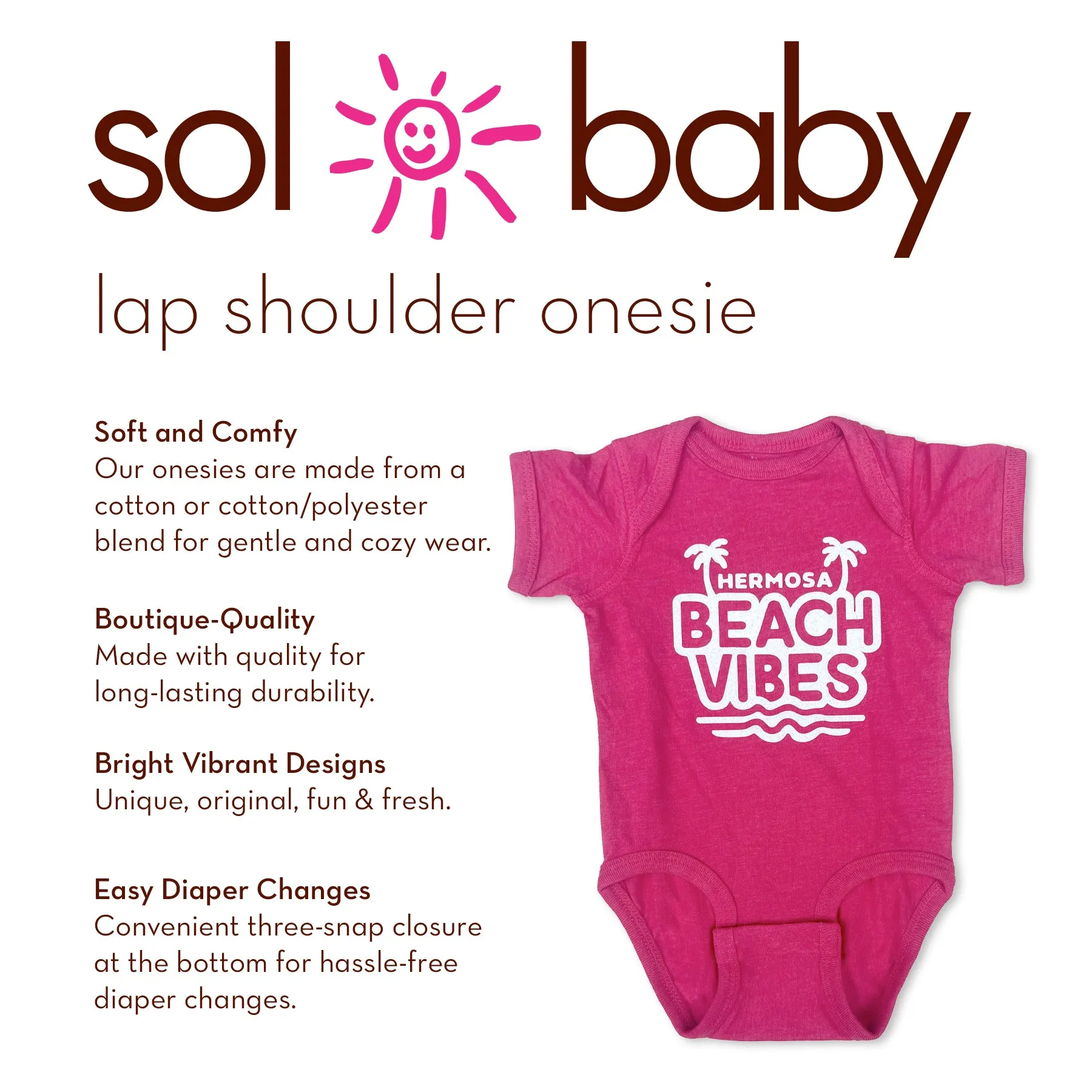 Sol Baby Hermosa Beach Vibes Vintage Pink Short Sleeve Bodysuit