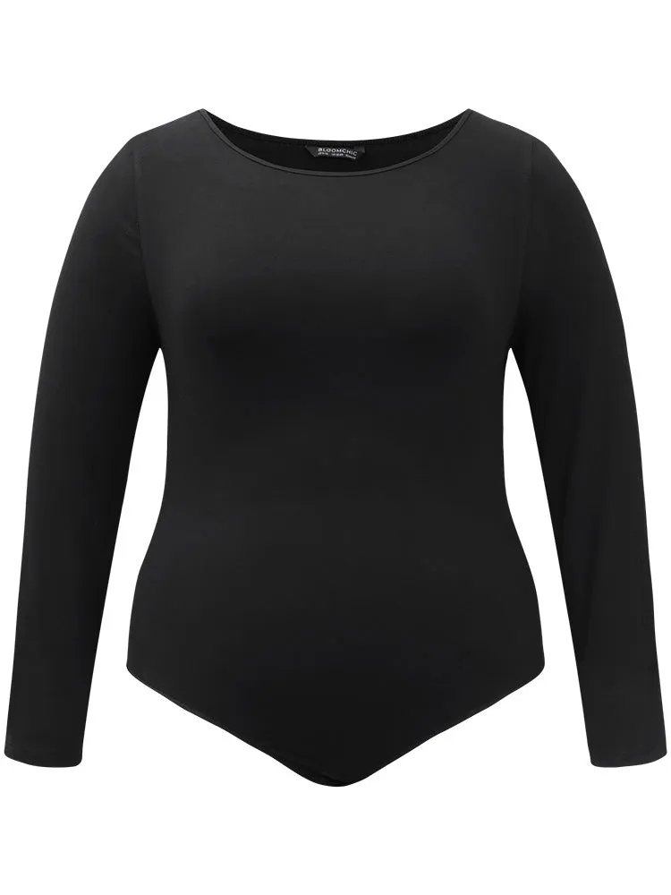 Solid Round Neck Slightly Stretchy Bodysuit